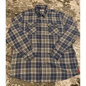 Wrangler Men's Plaid Flannel Shirt - Blue and White Checkered - XLT